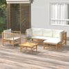 Set De Muebles De Jardín 6 Piezas Bambú Y Cojines Blanco Crema Vidaxl