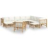 Set De Muebles De Jardín 12 Piezas Bambú Y Cojines Blanco Crema Vidaxl