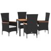 Set De Muebles Jardín 5 Pzas Con Cojines Ratán Sintético Negro Vidaxl