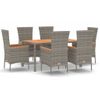 Set Comedor Jardín 7 Pzas Y Cojines Ratán Sintético Gris Vidaxl