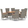 Set Comedor Jardín 7 Pzas Y Cojines Ratán Sintético Gris Vidaxl