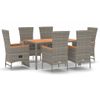 Set Comedor Jardín 7 Pzas Y Cojines Ratán Sintético Gris Vidaxl