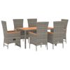 Set Comedor Jardín 7 Pzas Y Cojines Ratán Sintético Gris Vidaxl