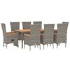 Set Comedor Jardín 9 Pzas Y Cojines Ratán Sintético Gris Vidaxl