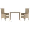 Set Comedor De Jardín 3 Pzas Con Cojines Ratán Sintético Beige Vidaxl