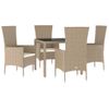 Set Comedor De Jardín 5 Pzas Con Cojines Ratán Sintético Beige Vidaxl