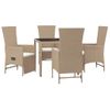 Set Comedor De Jardín 5 Pzas Con Cojines Ratán Sintético Beige Vidaxl