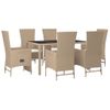 Set Comedor De Jardín 7 Pzas Con Cojines Ratán Sintético Beige Vidaxl