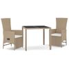 Set Comedor De Jardín 3 Pzas Con Cojines Ratán Sintético Beige Vidaxl