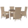 Set Comedor De Jardín 5 Pzas Con Cojines Ratán Sintético Beige Vidaxl