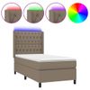 Cama Box Spring Colchón Y Luces Led Tela Gris Taupe 90x200 Cm