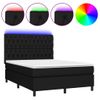 Cama Box Spring Colchón Y Luces Led Tela Negro 140x190 Cm