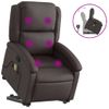 Sillón Reclinable Masaje Elevable Cuero Auténtico Marrón Oscuro Vidaxl