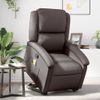 Sillón Reclinable Masaje Elevable Cuero Auténtico Marrón Oscuro Vidaxl