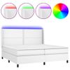 Cama Box Spring Colchón Y Led Cuero Sintético Blanco 200x200 Cm