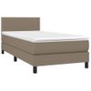 Cama Box Spring Colchón Y Luces Led Tela Gris Taupe 90x200 Cm