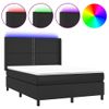 Cama Box Spring Colchón Y Led Cuero Sintético Negro 140x190 Cm