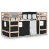 Cama Individual | Cama Infantil | Cama Alta Niños Con Cortinas Madera Pino Blanco Negro 90x190 Cm Cfw83435