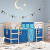 Cama Individual | Cama Infantil | Cama Alta Para Niños Con Cortinas Madera Pino Azul 80x200 Cm Cfw68938