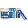 Cama Individual | Cama Infantil | Cama Alta Para Niños Con Cortinas Madera Pino Azul 80x200 Cm Cfw53664