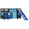 Cama Individual | Cama Infantil | Cama Alta Para Niños Con Cortinas Madera Pino Azul 90x190 Cm Cfw30959