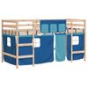 Cama Individual | Cama Infantil | Cama Alta Para Niños Con Cortinas Madera Pino Azul 90x190 Cm Cfw11938