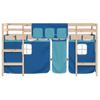 Cama Individual | Cama Infantil | Cama Alta Para Niños Con Cortinas Madera Pino Azul 90x190 Cm Cfw11938