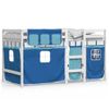 Cama Individual | Cama Infantil | Cama Alta Para Niños Con Cortinas Madera Pino Azul 90x200 Cm Cfw88142