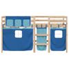 Cama Individual | Cama Infantil | Cama Alta Para Niños Con Cortinas Madera Pino Azul 90x200 Cm Cfw46699