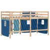 Cama Individual | Cama Infantil | Cama Alta Para Niños Con Cortinas Madera Pino Azul 90x200 Cm Cfw46699