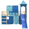 Cama Individual | Cama Infantil | Cama Alta Para Niños Con Torre Madera Pino Azul 90x190 Cm Cfw43106