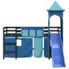 Cama Individual | Cama Infantil | Cama Alta Para Niños Con Torre Madera Pino Azul 90x200 Cm Cfw97970