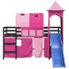 Cama Individual | Cama Infantil | Cama Alta Para Niños Con Torre Madera Pino Rosa 80x200 Cm Cfw70010