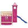 Cama Individual | Cama Infantil | Cama Alta Para Niños Con Torre Madera Pino Rosa 90x190 Cm Cfw39886