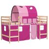 Cama Individual | Cama Infantil | Cama Alta Para Niños Con Túnel Madera Pino Rosa 90x190 Cm Cfw30282