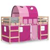 Cama Individual | Cama Infantil | Cama Alta Para Niños Con Túnel Madera Pino Rosa 90x190 Cm Cfw30282