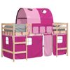 Cama Individual | Cama Infantil | Cama Alta Para Niños Con Túnel Madera Pino Rosa 90x190 Cm Cfw30282