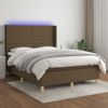 Cama Doble | Cama Box Spring | Cama Para Adultos Colchón Luces Led Tela Marrón Oscuro 140x190 Cm Cfw102040