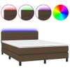 Cama Matrimonial | Cama Para Adultos | Cama Box Spring Colchón Luces Led Tela Marrón Oscuro 140x190 Cm Cfw270642