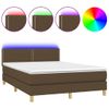 Cama Doble | Cama Box Spring | Cama Para Adultos Colchón Luces Led Tela Marrón Oscuro 140x190 Cm Cfw563316