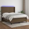 Cama Doble | Cama Box Spring | Cama Para Adultos Colchón Luces Led Tela Marrón Oscuro 140x200cm Cfw332624