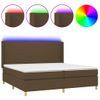 Cama Matrimonial | Cama Para Adultos | Cama Box Spring Colchón Luces Led Tela Marrón Oscuro 200x200 Cm Cfw192651