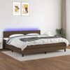 Cama Matrimonial | Cama Para Adultos | Cama Box Spring Colchón Luces Led Tela Marrón Oscuro 200x200 Cm Cfw577538