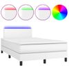 Cama Matrimonial | Cama Para Adultos | Cama Box Spring Colchón Y Led Cuero Sintético Blanco 120x190 Cm Cfw900851