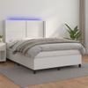 Cama Matrimonial | Cama Para Adultos | Cama Box Spring Colchón Y Led Cuero Sintético Blanco 140x190 Cm Cfw221068