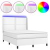 Cama Matrimonial | Cama Para Adultos | Cama Box Spring Colchón Y Led Cuero Sintético Blanco 140x190 Cm Cfw221068