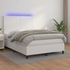 Cama Matrimonial | Cama Para Adultos | Cama Box Spring Colchón Y Led Cuero Sintético Blanco 140x190 Cm Cfw603965