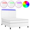 Cama Matrimonial | Cama Para Adultos | Cama Box Spring Colchón Y Led Cuero Sintético Blanco 140x190 Cm Cfw603965