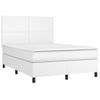 Cama Matrimonial | Cama Para Adultos | Cama Box Spring Colchón Y Led Cuero Sintético Blanco 140x190 Cm Cfw603965