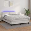 Cama Matrimonial | Cama Para Adultos | Cama Box Spring Colchón Y Led Cuero Sintético Blanco 140x190 Cm Cfw823629